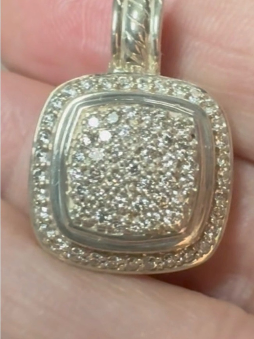 David Yurman Albion Silver Pave Diamond Cushion Pendant Sterling